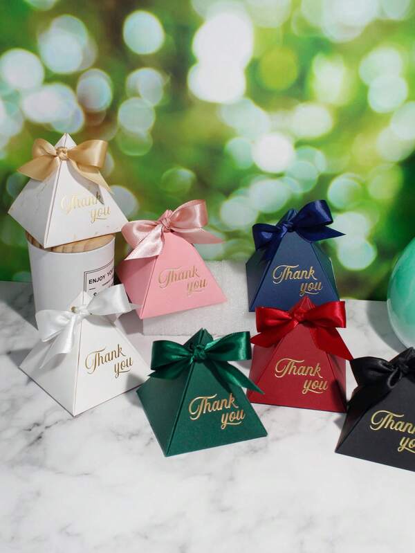 10 piezas Caja de regalo con forma de pirámide para agradecer - Caja de favor triangular elegante para dulces, chocolate, joyas - Negro, azul marino, rojo vino - Embalaje de regalo de regreso para fiestas de boda, cumpleaños, eventos de baby shower