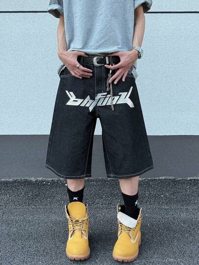 GlobeSwift 男士直筒牛仔裤，欧美风格字母印花休闲高街时尚品牌