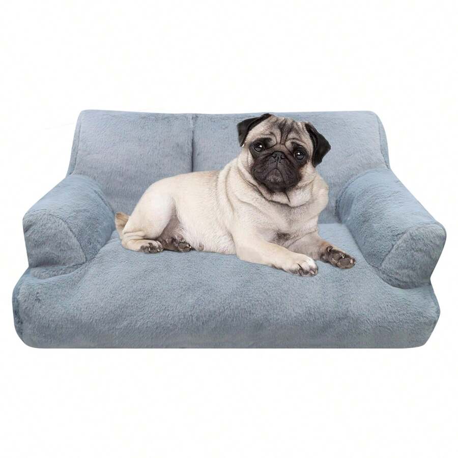 柔软舒适的猫沙发，25 英寸 * 16 英寸 * 13.8 英寸，毛绒宠物床沙发，灰色狗屋，适合成年猫和小型犬，宠物家具