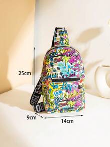 Fashionable Full-Print Casual Graffiti Pattern Women Sports Casual Crossbody Bag