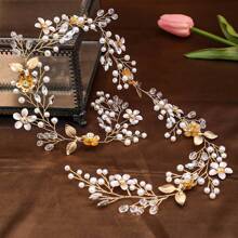 Diadema de flores de perlas tejidas a mano, cinta para el cabello con estilo Boho Mori, accesorios para vestido de novia