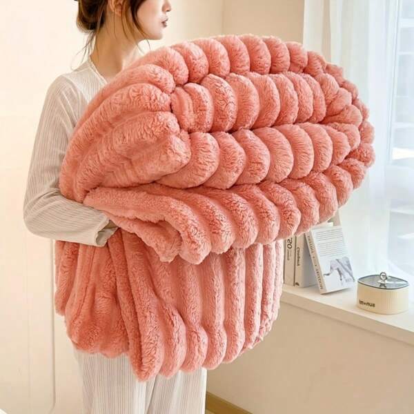 1 pezzo Coperta reversibile in finto pelo di coniglio morbido e caldo, adatta per casa, ufficio, campeggio e regali
