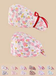 2 piezas Gorro protector con estampado floral y cuello en V, de mezcla de algodón. Adecuado para enfermeras, personal hospitalario y trabajadores de limpieza. Presenta diseño antibacteriano y a prueba de polvo, con cobertura para la parte trasera de la cabeza
