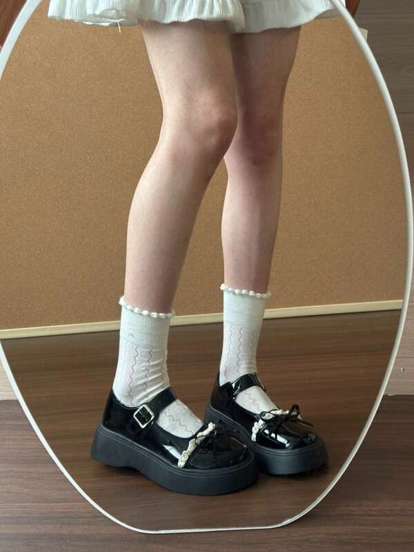 Japanese Sweet Bowknot JK Leather Shoes For Women, 2025 Summer New Retro British Style Platform Mary Jane Flat Shoes