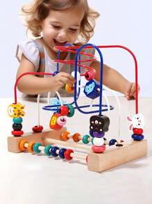 Juguete de madera de Maze con cuentas para bebés de 1-3 años - Actividad motora fina Montessori, pista de ábaco de frutas y juego de cognición de colores, regalo de aprendizaje temprano para niños pequeños