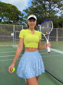 Women One Piece Skirt 2 In 1 Flowy Basic Versatile  Stretchy Flared Casual Mini Skirts - Camellia Candy Blue - View 4