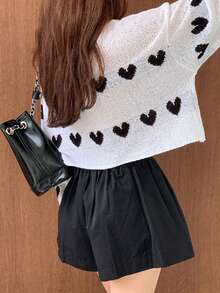 心形设计轻薄宽松针织开衫，适合夏季空调 - 白色 - 查看 4