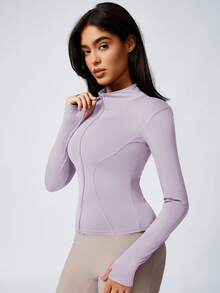 女士立领塑形外套一件装，适合瑜伽和日常穿着，秋季款 - 紫丁香色 - 查看 5