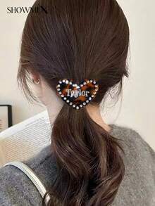 Customized Acetate Frame Hair Clips With Hand-Embedded Diamonds, Customized Logo Or Name, Versatile Heart-Shaped Hair Clips - Multicolor - View 2