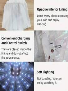 1pc Rechargeable White Dress With Dancing Lights, USB & Battery Powered