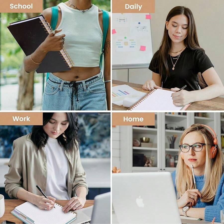 Yoment Hardcover Spiral Notebooks For Work School Note Taking,  8"X10" Journal Notebook With Tabs Dividers,  Multi 5 Subject Notebook College Ruled,  240 Pages Lined Journal For Women,  Pink - Multicolor - View 1