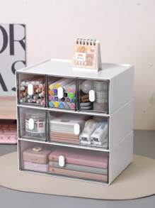 Organizador de escritorio multifuncional con cajones, caja de almacenamiento para productos de cuidado de la piel, papelería, joyería, cosméticos, para oficina, dormitorio, herramientas de maquillaje, accesorios para el cabello, portabarras de labios y perfumes, organizador de maquillaje