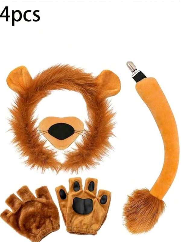 4pcs Cute Lion Costume Set Ear Headband, Suitable For Various Festival Party Performances
