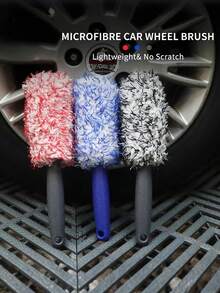 1 件超柔软超细纤维长柄轮胎清洁刷 - 用于洗车的车轮清洁工具，防刮刷毛，易于清洁所有角度，耐用舒适握把设计，汽车美容清洗和保养刷，优质清洁用品 - 均碼 - 查看 2