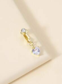 1pc Fashionable & Versatile Cubic Zirconia Heart Shape Navel Clip