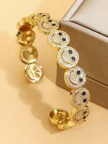 1pc Fully Rhinestone Encrusted Gold-Plated Bracelet, Fashionable Jewelry For Women's Daily Wear - Gold - View 6