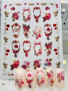 Adesivos de Arte de Unhas com Moldura de Flor de Rosa Vintage