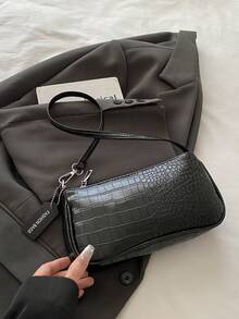 Bolsos de mano de mujer con estampado de cocodrilo, bolsos de hombro de estilo coreano para damas, nuevos bolsos de moda, bolsos de medialuna sencillos para ir al trabajo, dinero antiguo - Negro - Ver 3