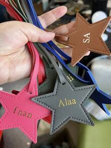 Personalized PU Leather Five-Pointed Star Bag Charms, Initial Five-Pointed Star PU Leather Suitcase Pendants, Bag Ornaments, Car Pendants, Decorative Bag Charms, Keychains, Suitable Gifts For Girlfriends, Bridesmaid Gifts, Wedding Accessories, Birthday Gifts, Classmate Gifts, Mother's Day Gifts, Couple Charms.