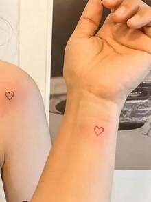 1-3pcs Heart Design Waterproof Temporary Tattoo Stickers. Black Hand-Drawn Heart Shape Temporary Tattoo For Body Art, Waterproof, Sweat-Proof, Washable, Realistic Tattoo Effect. Suitable For Fashion Lovers.,Sketch Style - Multicolor - View 3