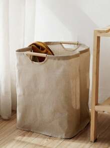 1pc Foldable Wooden Handle Laundry Basket, Collapsible Dirty Clothes Organizer Hamper For Bathroom, Utility Room, Closet, Holds Shirts, Pants, Underwear