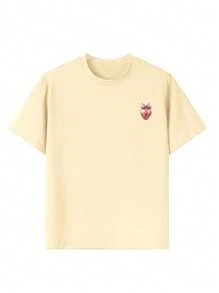 1 pieza Camiseta de manga corta y cuello redondo informal con estampado para niñas adolescentes, estampados de personajes de moda coloridos que inspiran la imaginación y la autoexpresión, ropa de estudiante de verano