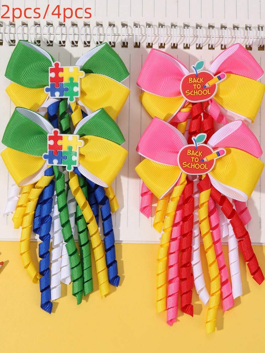2 件/4 件 返校彩色布艺发饰、苹果配饰蝴蝶结发夹、时尚发饰，适合女孩青少年派对礼物