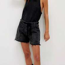 Women's Summer Casual Comfort Drawstring Denim Shorts Suitable For Summer Casual Wear - màu đen - Xem 3