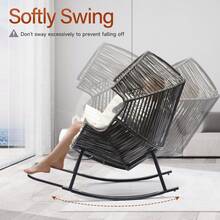 Oversized PE Rattan Rocking Chair With Thick Cushion - Grey - View 3