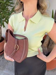 Jeta Ari 1 件女士商务休闲短袖套头针织毛衣上衣老款风格 - 綠色 - 查看 2