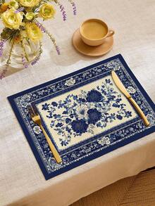 1 Pieza / 4 Piezas / 6 Piezas Set de Individuales con diseño de ramas florales azules, 30.48x45.72 cm, individuales estilo chinoiserie - Lavables, resistentes al calor de tela de lino, individuales rectangulares para decoración interior/exterior de cocina y comedor, decoración de mesa interior | Decoración de mesa floral | Individuales resistentes al calor, individuales para mesa - Multicolor - Ver 6