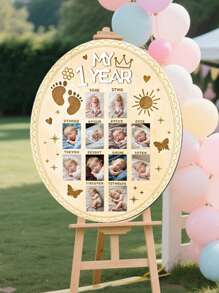 My First Year Photo Board Baby First Year Photo Frame 1st Year Birthday Display Photo Wood Board Baby 12 Months Milestone Picture Frame Baby Keepsake Gift Baby Shower First Birthday Party Decor