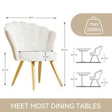 Nalupatio Esszimmerstühle Samt • Muschelsessel mit Rückenlehne & Armlehnen • Schminktisch Stuhl • Polstersessel Elegant • Akzentstuhl mit Gold Metallbeinen Accent Chair - Weiss - Übersicht 7
