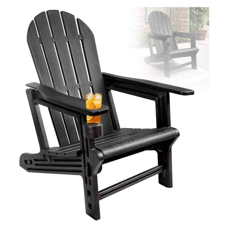 Adirondack Chair,Patio Chair With Cup Holder, Plastic Recliner Chair Without Screws Install, All-Weather HDPE Comfortable Se For Deck,Garden,Backyard - màu đen - Xem 1