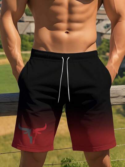 3D Printed Beach Shorts With Drawstring Waist, Fashionable Design, Casual Sports Quick-Drying Beach Shorts For Running