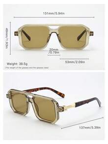 1pc Unisex Retro Square Double Bridge Aviator Frame Glasses, Stylish & Chic, Suitable For Travel, Casual, Party, Daily Use - Yellow Frame Blue Film - View 7