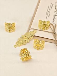 5pcs Hollow Metallic Net Hair Scrunchies, Suitable For Dreadlocks, Retro Hair Clips, Women & Girls Hair Accessories, Braided Hair Decor