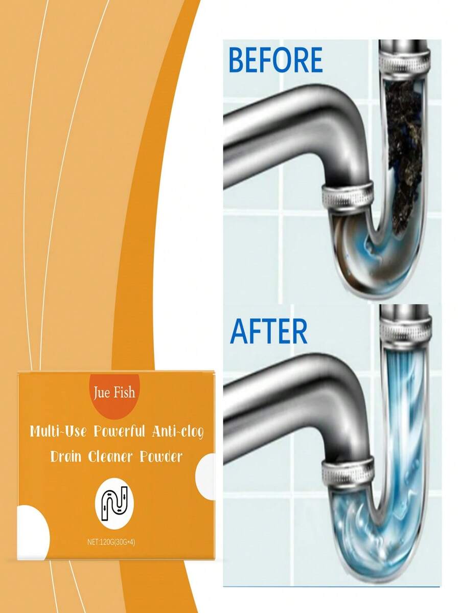 JUE FISH Drain Cleaning Powder, Specially Designed To Quickly Dissolve Grease, Hair, And Other Blockages In Household Kitchen, Bathroom And Drain Pipes