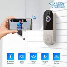 1080p Wireless Video Doorbell With Indoor Receiver, AI Human Detection, 2-Way Audio, Night, Cloud Storage, Real-Alerts, Home (Linen)