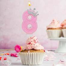 Pink Crown Birthday Cake Candles/Romantic Cake Pink Number Candles/Straight Wax 0-9 Creative/Queen Princess Wishing Candles/Candlelight Anniversary Cake Decoration Candles/Cake Top Decoration Suitable For Birthdays/Weddings/Bachelor Parties - Pink + Crown - View 4