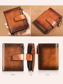 Vintage Genuine Leather Men's Wallet With RFID Protection 12 Card Slots 2 Large Cash Compartments 1 Zippered Coin Pocket 2 SIM Card Slots For Men Wallet Purse Wallet Men Wallet Leather Small Wallet RFID Wallet - Brown - View 9