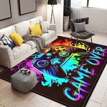 1PC Vibrant Gamer-Themed Area Mat - Colorful Game Controller & "GAME OVER" Design, Non-Slip Polyester, Easy To Clean, Durable For High-Traffic Areas Like Bedrooms, Offices, And Entrances, Gaming Room Decorations Back To School