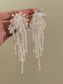 1 Par de Brincos da Moda com Pérolas em Cascata, Brincos Pendentes com Borla de Pérola Redonda de Cristal