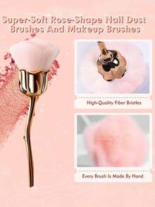 Cepillo de uñas con forma de rosa, multiusos para limpiar el polvo de las manos, rubor de maquillaje, maquillaje compacto, portátil y fácil de limpiar, adecuado para salones de uñas, uso personal, hogar y viajes