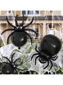 4pcs Halloween Spider & Accessories Balloon Set, Black Cartoon Spider Design, Suitable For Halloween, Day Of The Dead, Haunted House Parties, Commercial & Residential Decor, Fun Birthday Party Decorations
