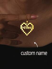 1 pieza Collar con colgante de corazón de píxeles personalizado de acero inoxidable, regalo de joyería personalizada con estilo casual de calle punk rock
