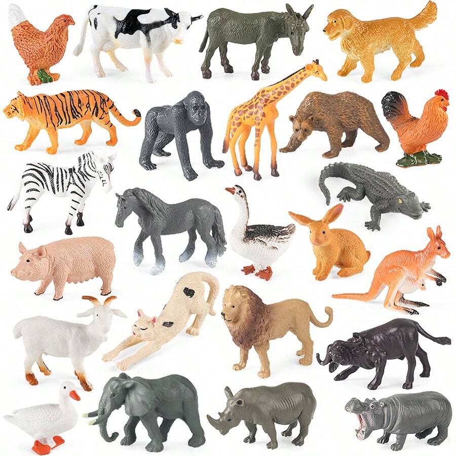 12/24PCS Farm Wildlife Model Set Toys, Tiger Lion Chimpanzee Brown Bear Horse Chicken Duck Goose Sheep Pig Cow Doll Toys, Children's Education Toys, Halloween And Christmas Festival Gifts