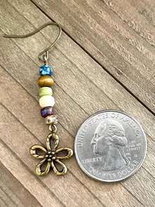 2pcs Floral Natural Stone Earrings, Boho Metal Colorful Pendants, Women's Daily Party Casual Outfits Accessories