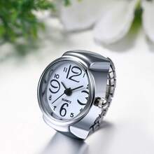 JEWELRYWE Mini Creative Colorful Multiple Styles Can Be Combined And Matched Freely Digital Funky Elastic Stainless Steel Strap Mood Watch Rings Gift Clock Watch For Women Multi Fingers Every Days Of The Week Wear Match For Couples Ring Jewelry - White - View 2