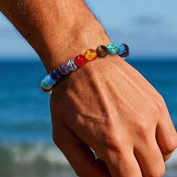 1pc Men's Bohemian - Style Colorful Beaded Bracelet – Perfect For Beach And Casual Outfits, An Ideal Gift For Boyfriends
